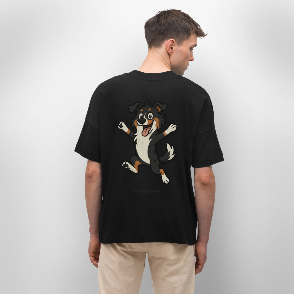Australian Shepherd Oversized Cartoon hüpfend – Fröhliches Hunde Motiv voller Freude und Energie für Hundeliebhaber und Geschenkideen - Schwarz