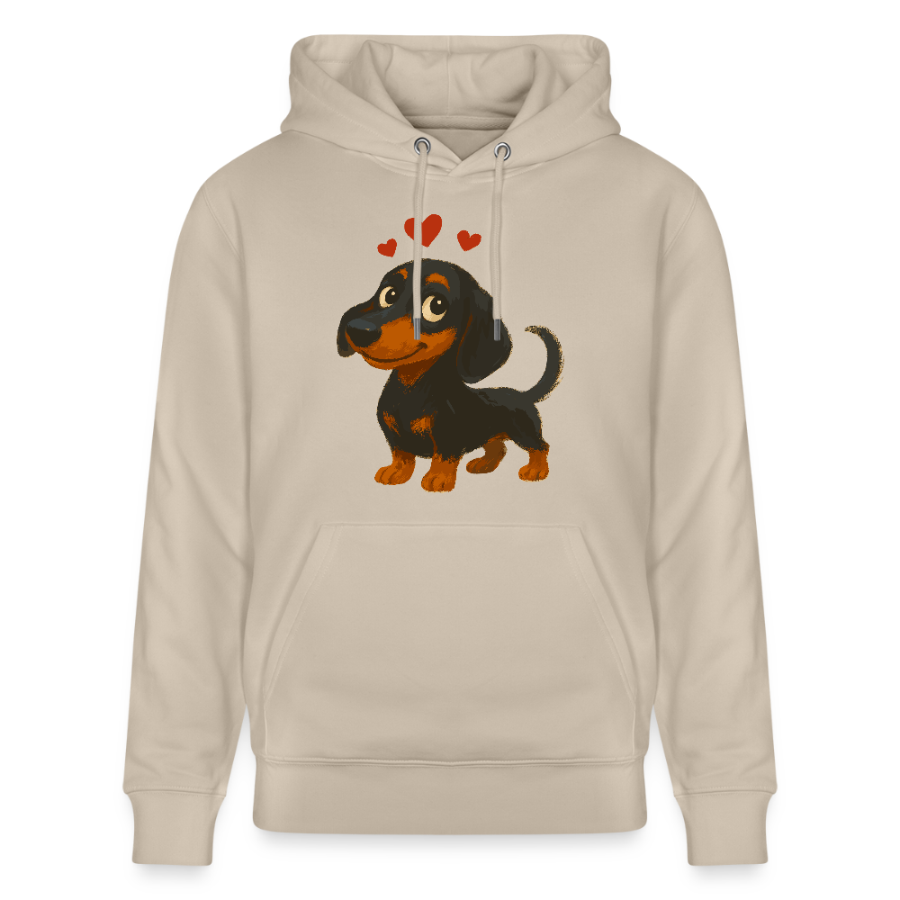 Dackel Hoodie – Verliebter Cartoon Dachshund | Süßer Hund Pullover Geschenk mit Herzen für Valentinstag & Hundefans - Beige