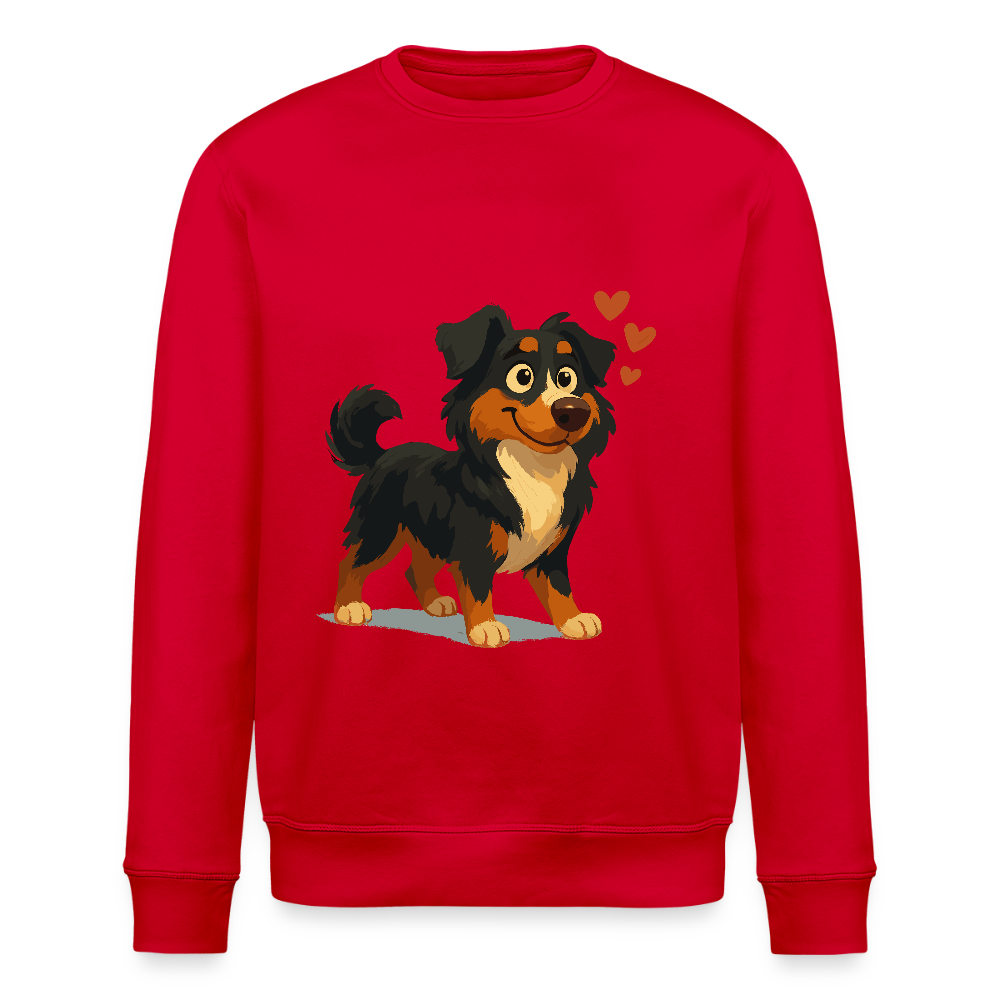 Australian Shepherd Sweatshirt Verliebter Cartoon mit roten Herzen – Liebevolles Hunde Motiv für Valentinstag, Freundschaft und Geschenkideen - Rot