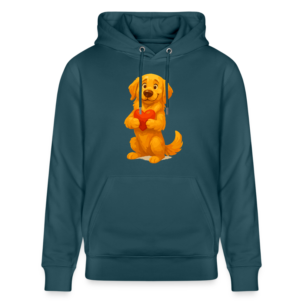 Golden Retriever Hoodie mit Herz – süßer Cartoon Hund, liebevolles Motiv für Hundeliebhaber, Valentinstag oder besondere Geschenkideen - Dunkles Petrol