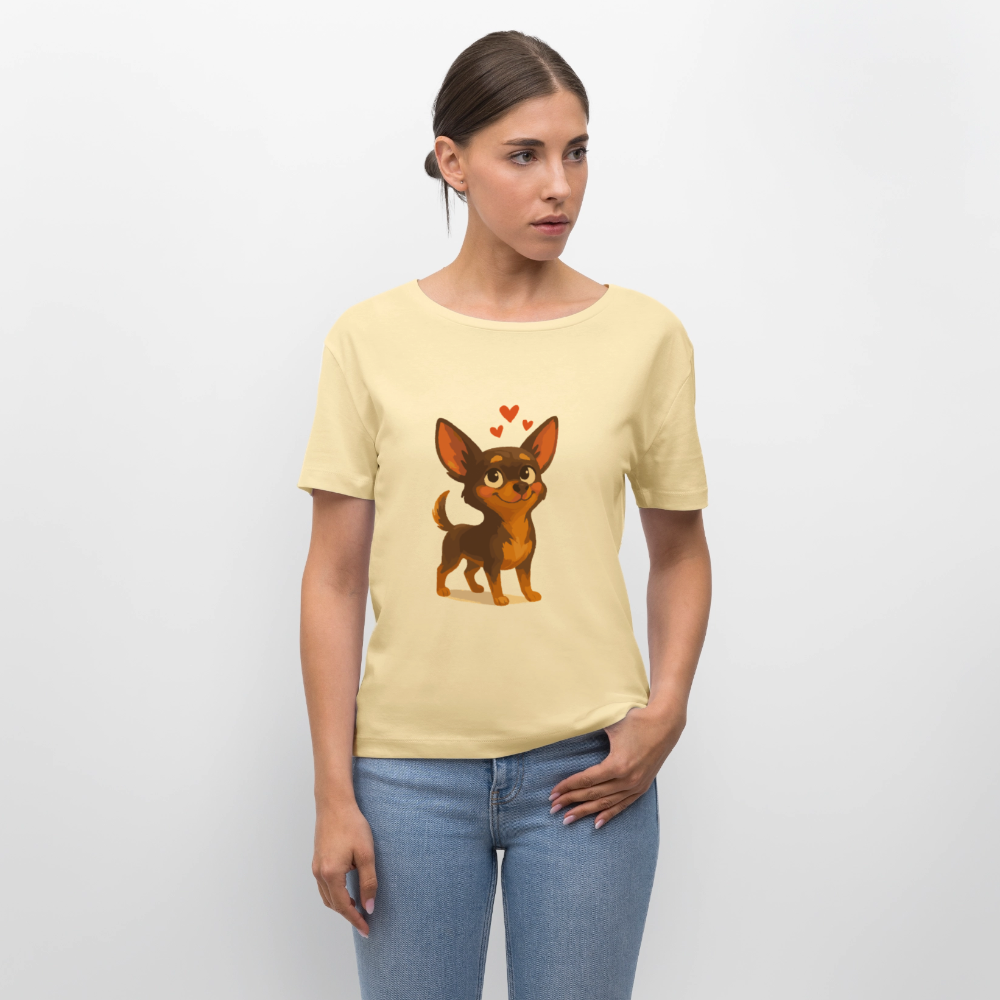 Verliebter Chihuahua Shirt Cartoon Hund mit Herzen – süßes romantisches Tiermotiv, Geschenkidee für Valentinstag und Hundefans - Creme