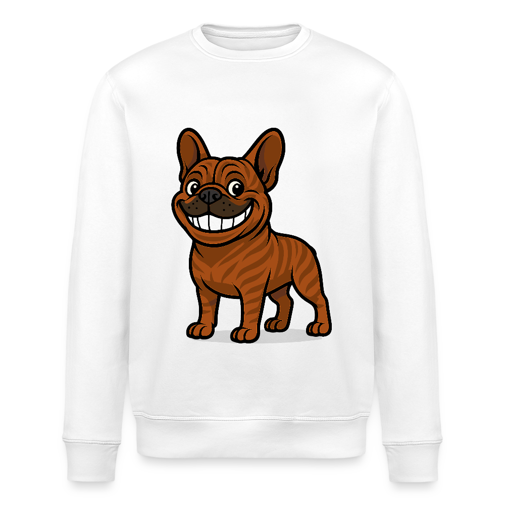 Französische Bulldogge Sweatshirt - Cartoon mit breitem Grinsen – Lustiges Hunde Motiv für Humor-Fans, Tierfreunde und Geschenkideen - Weiß