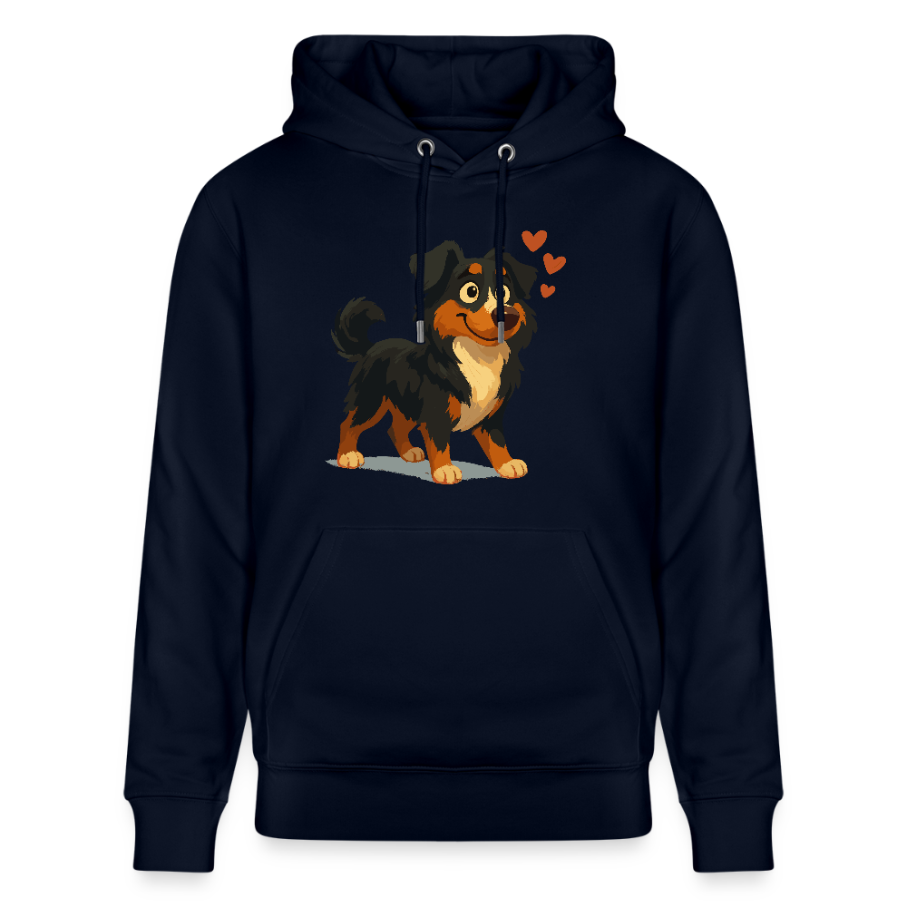 Australian Shepherd Hoodie Verliebter Cartoon mit roten Herzen – Liebevolles Hunde Motiv für Valentinstag, Freundschaft und Geschenkideen - Navy