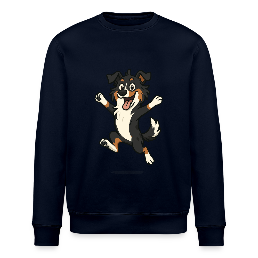 Australian Shepherd Sweatshirt Cartoon hüpfend – Fröhliches Hunde Motiv voller Freude und Energie für Hundeliebhaber und Geschenkideen - Navy
