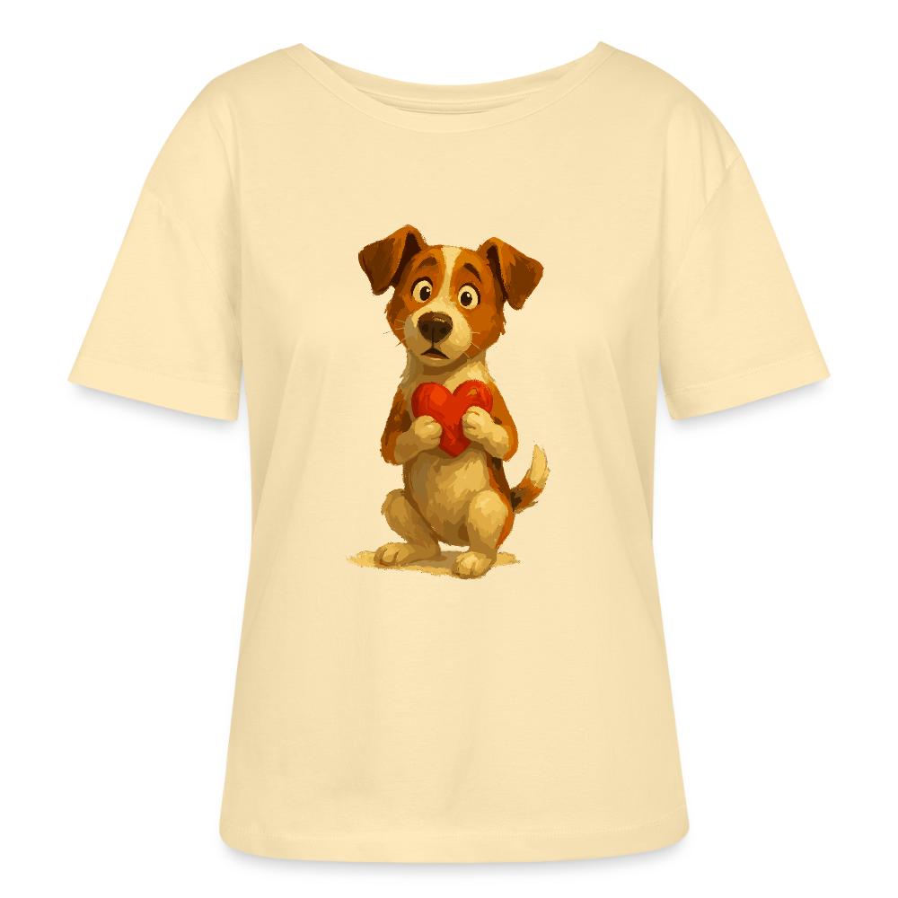 Jack Russell Terrier Shirt mit Herz – süßes Cartoon Motiv, liebevoller Hund, Geschenkidee für Valentinstag und Hundeliebhaber - Creme