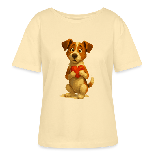 Jack Russell Terrier Shirt mit Herz – süßes Cartoon Motiv, liebevoller Hund, Geschenkidee für Valentinstag und Hundeliebhaber - Creme