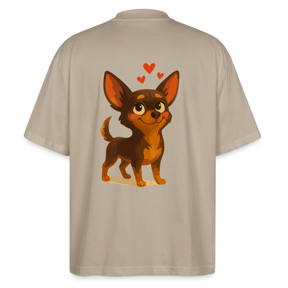Verliebter Chihuahua Oversized Cartoon Hund mit Herzen – süßes romantisches Tiermotiv, Geschenkidee für Valentinstag und Hundefans - Steingrau