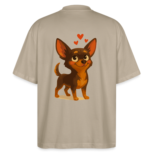 Verliebter Chihuahua Oversized Cartoon Hund mit Herzen – süßes romantisches Tiermotiv, Geschenkidee für Valentinstag und Hundefans - Steingrau