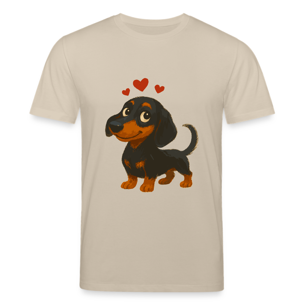 Dackel T-Shirt – Verliebter Cartoon Dachshund | Süßer Hund Pullover Geschenk mit Herzen für Valentinstag & Hundefans - Beige