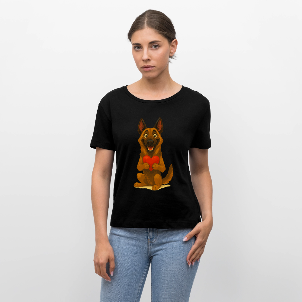 Malinois Shirt mit Herz Cartoon – liebevoller Belgischer Schäferhund als Hunde Motiv für Hundeliebhaber und Geschenkideen - Schwarz