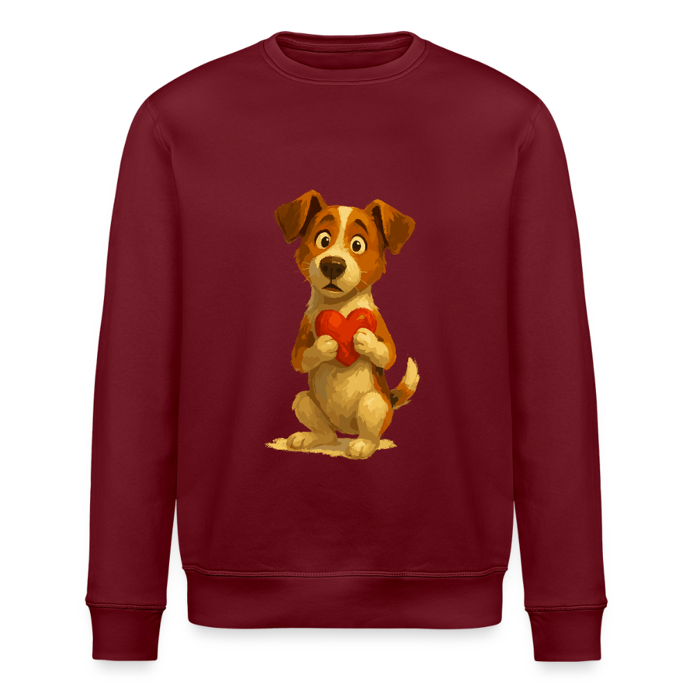 Jack Russell Terrier Sweatshirt mit Herz – süßes Cartoon Motiv, liebevoller Hund, Geschenkidee für Valentinstag und Hundeliebhaber - Burgunderrot
