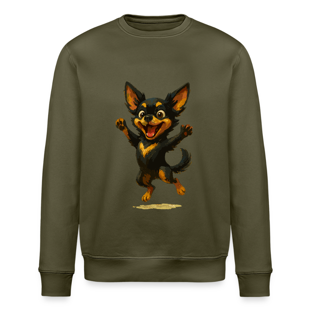 Fröhlicher Chihuahua Cartoon Hund – hüpfendes Tiermotiv voller Lebensfreude, witzige Geschenkidee für Hundefans und Tierfreunde - Khaki