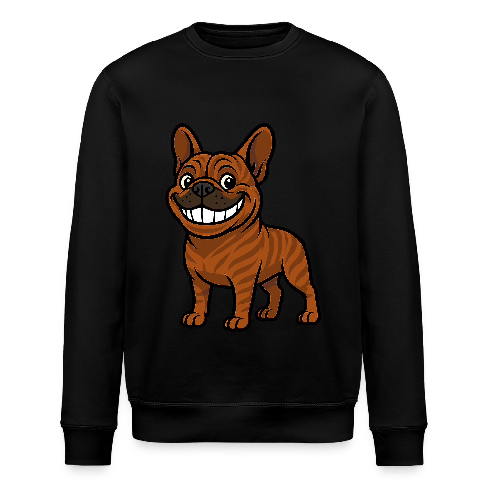 Französische Bulldogge Sweatshirt - Cartoon mit breitem Grinsen – Lustiges Hunde Motiv für Humor-Fans, Tierfreunde und Geschenkideen - Schwarz