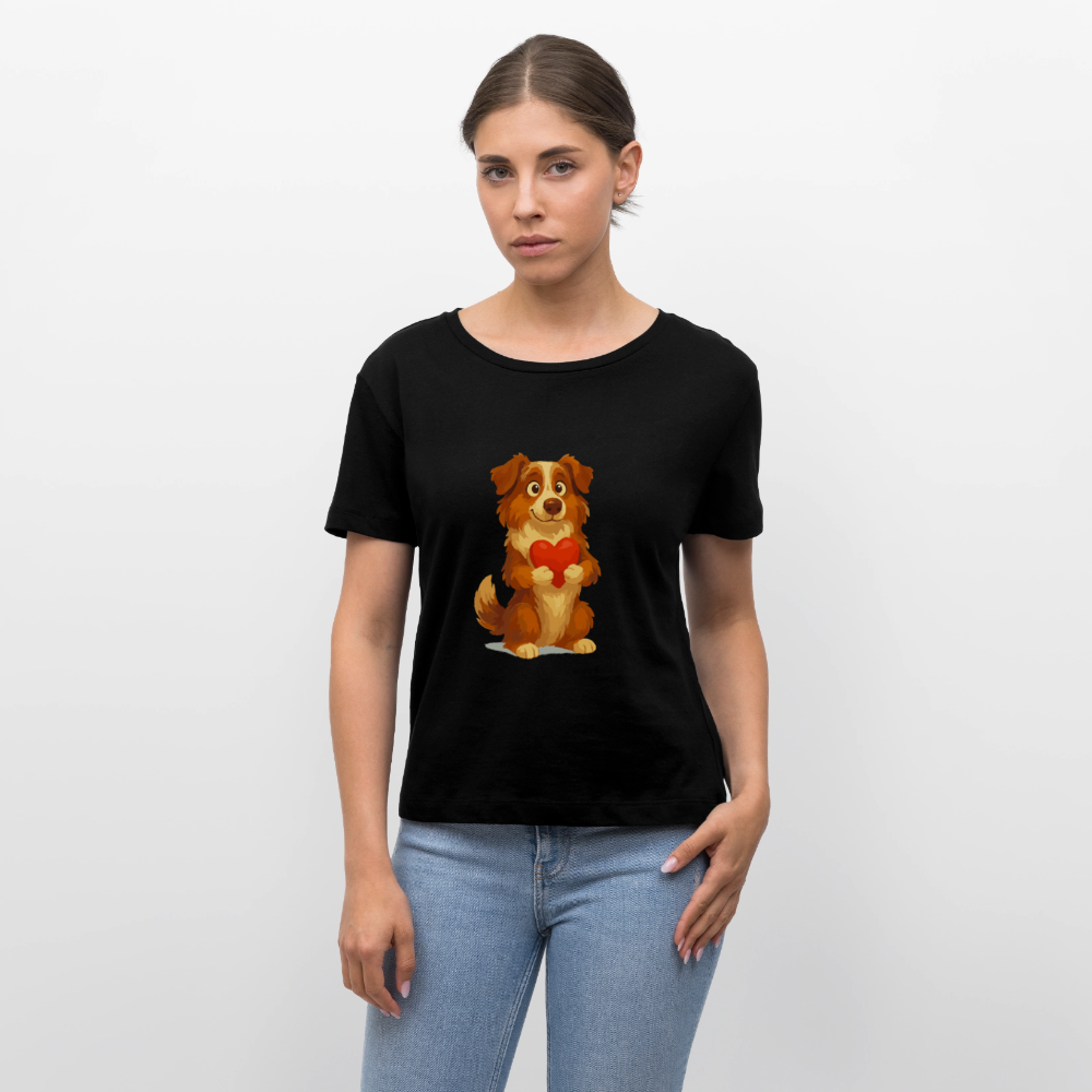 Australian Shepherd Shirt Süßer Cartoon mit Herz – Liebevolles Hunde Motiv für Valentinstag, Freundschaft und Geschenkideen - Schwarz