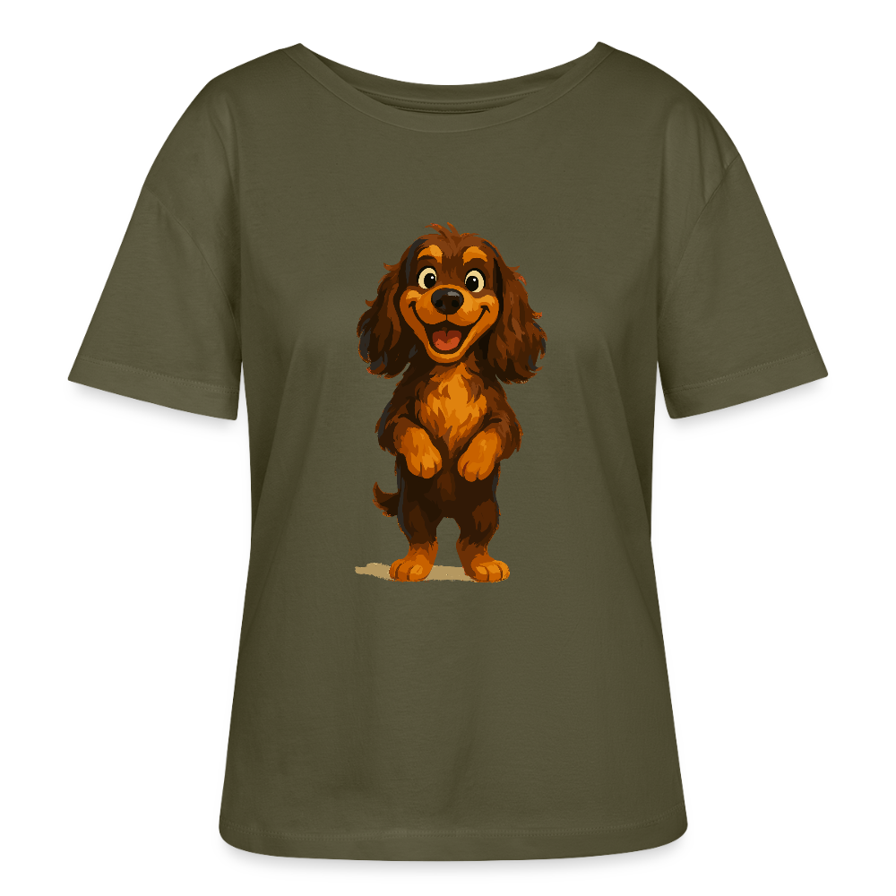 Cocker Spaniel Shirt breit grinsend – Lustiger Cartoon Hund, fröhliches Motiv für Hundeliebhaber und Tierfreunde - Khaki