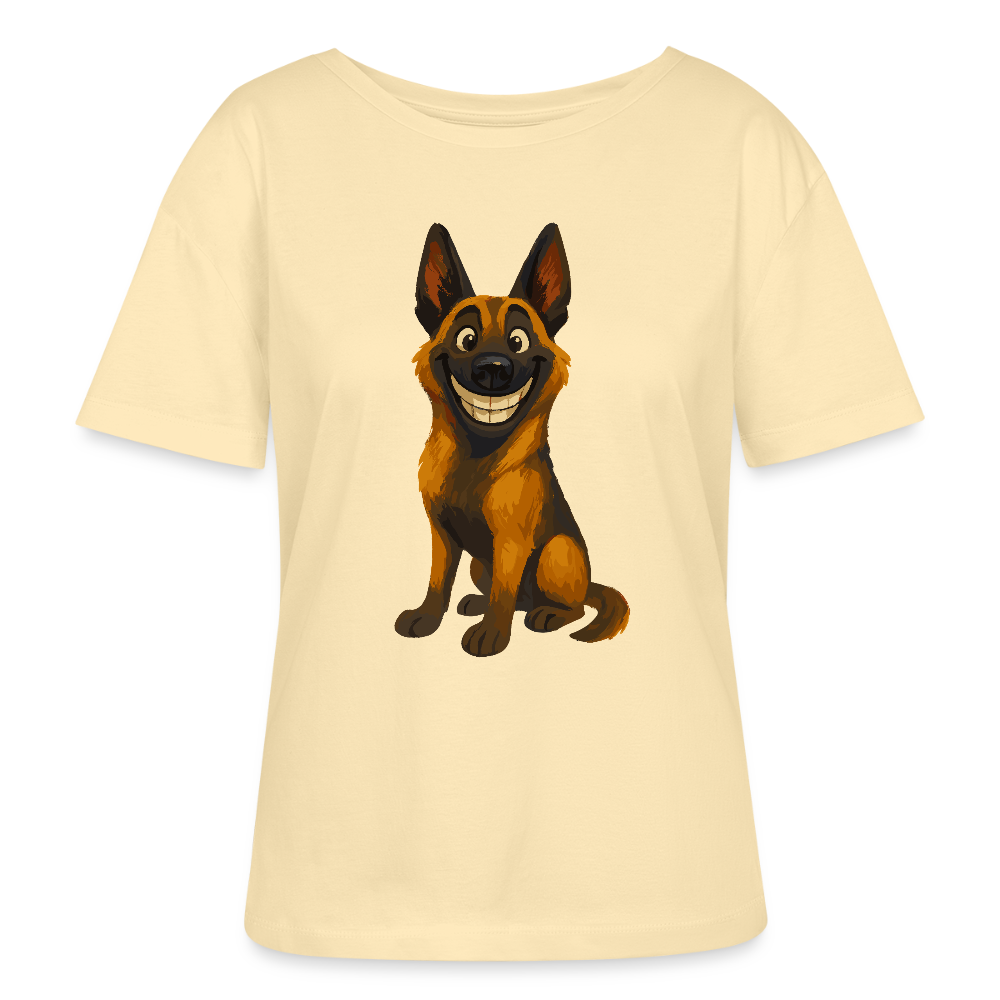 Malinois Shirt Grinsender Cartoon – lustiger Belgischer Schäferhund im gemalten Stil als humorvolles Hunde Motiv für Hundeliebhaber - Creme