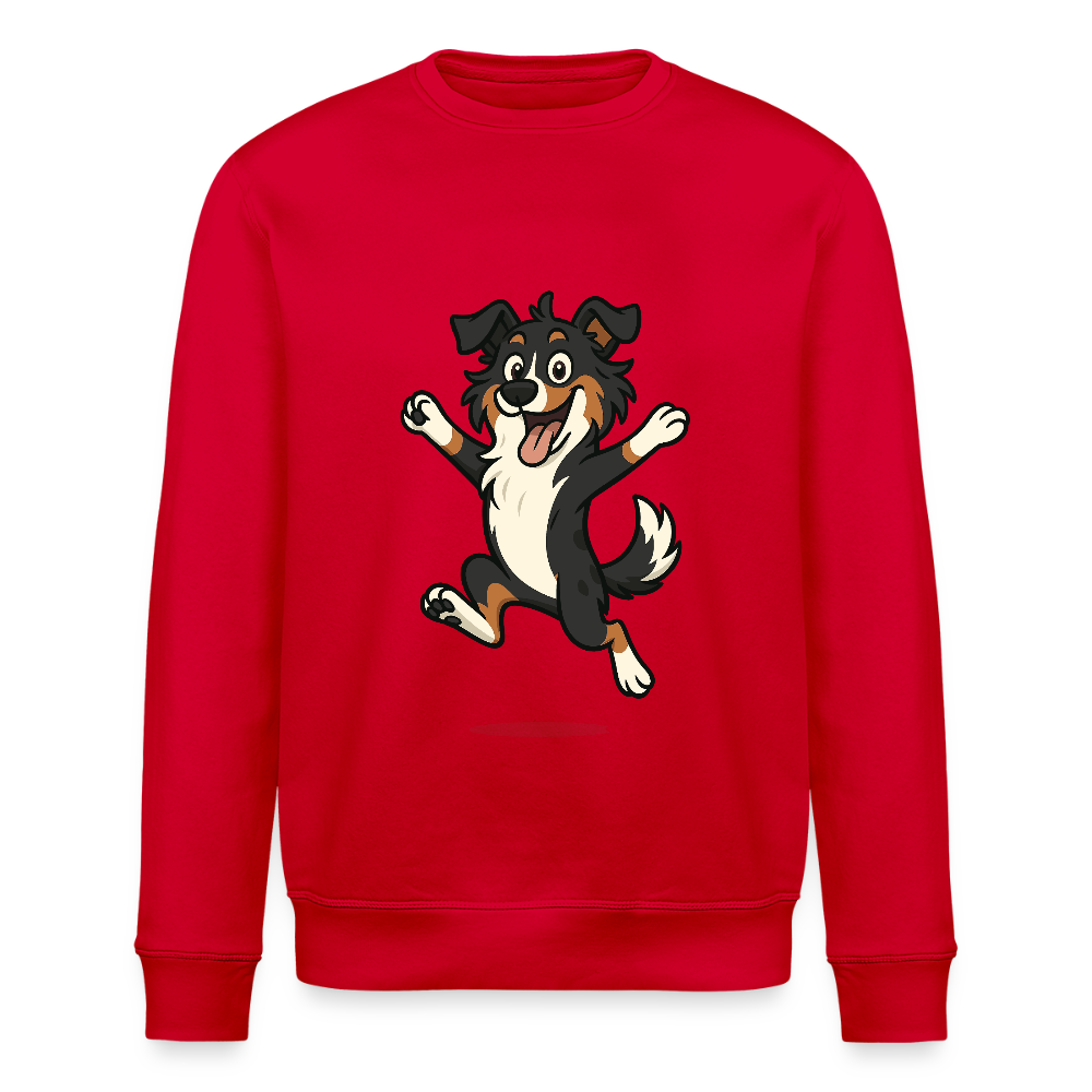 Australian Shepherd Sweatshirt Cartoon hüpfend – Fröhliches Hunde Motiv voller Freude und Energie für Hundeliebhaber und Geschenkideen - Rot