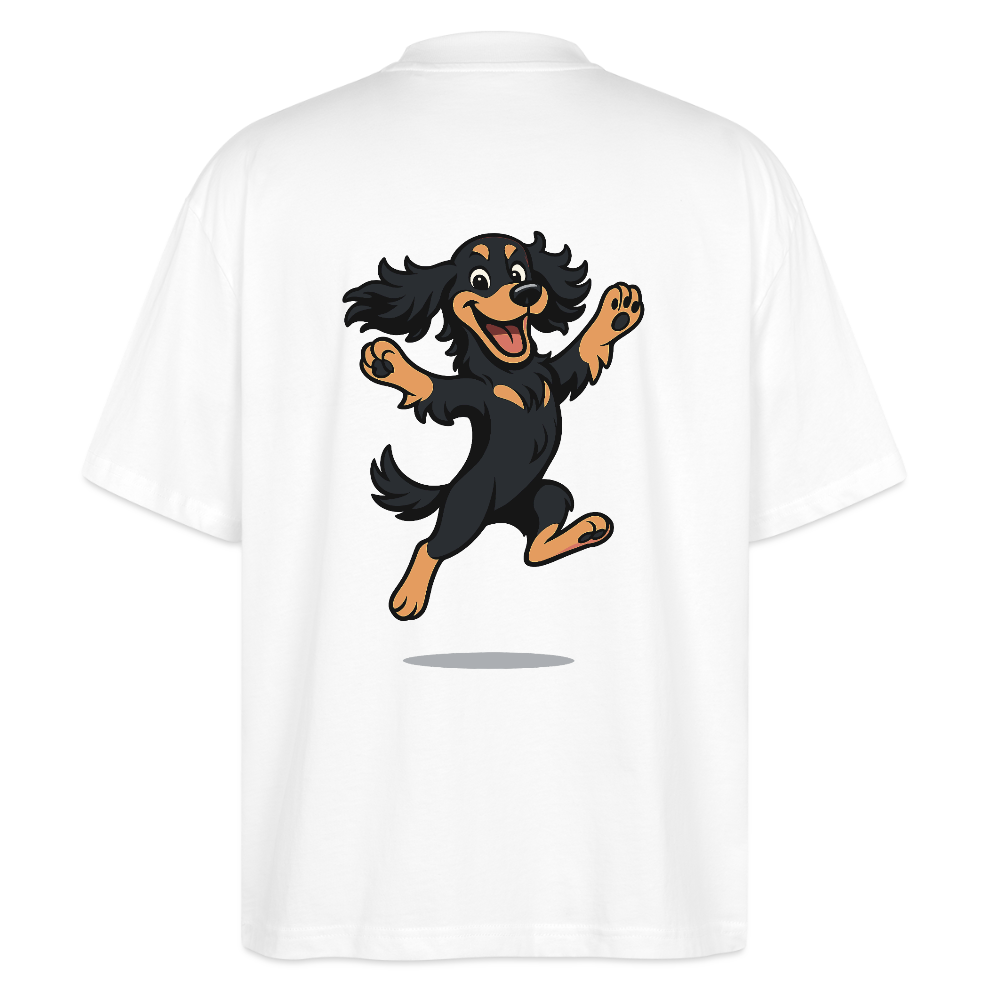 Cocker Spaniel Oversized - fröhlicher hüpfender Cartoon  – lustiges Hundemotiv voller Freude, Geschenkidee für Hundeliebhaber und Tierfreunde - Weiß