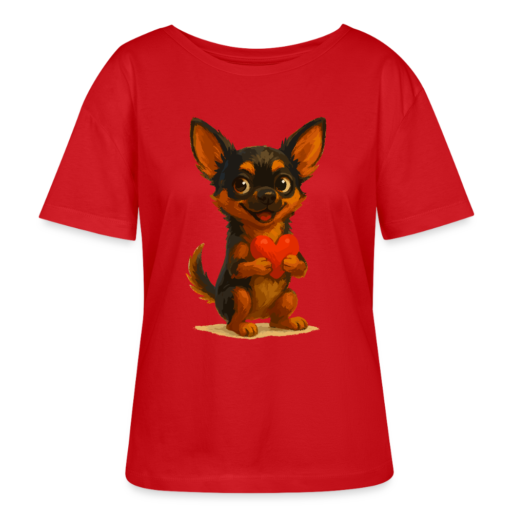 Chihuahua Shirt Cartoon Hund mit Herz – süßes Tiermotiv, Geschenkidee für Hundefans, Valentinstag und romantische Anlässe - Rot