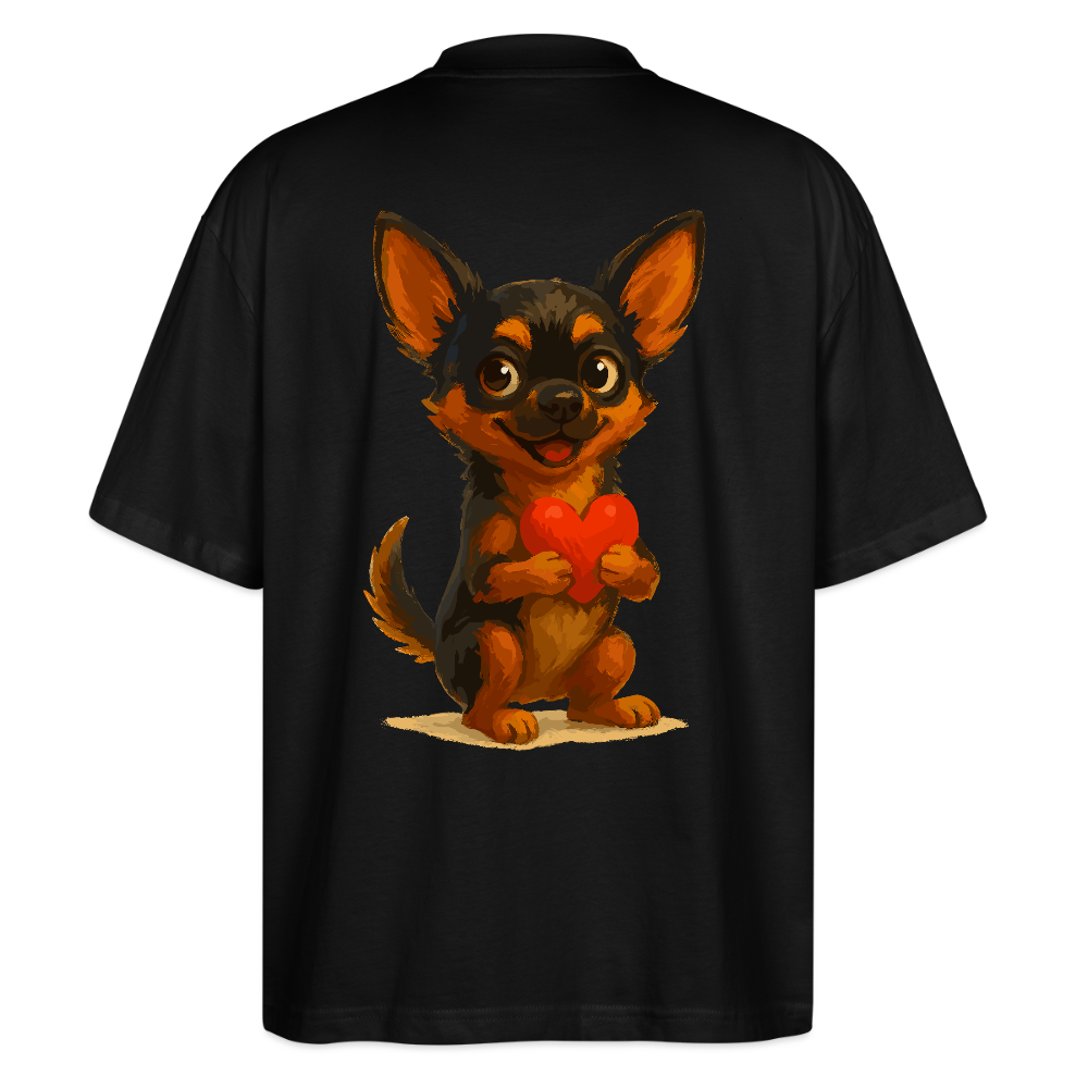 Chihuahua Oversized Cartoon Hund mit Herz – süßes Tiermotiv, Geschenkidee für Hundefans, Valentinstag und romantische Anlässe - Schwarz