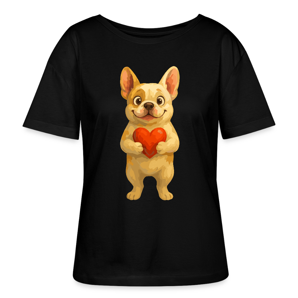 Französische Bulldogge Shirt mit Herz Cartoon – Liebevolles Hunde Motiv für Valentinstag, Freundschaft und Geschenkideen - Schwarz