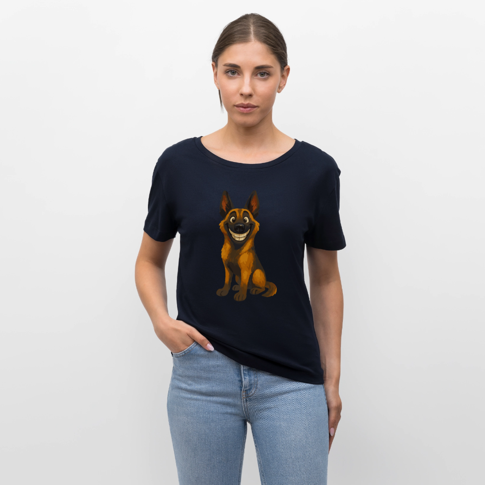 Malinois Shirt Grinsender Cartoon – lustiger Belgischer Schäferhund im gemalten Stil als humorvolles Hunde Motiv für Hundeliebhaber - Navy