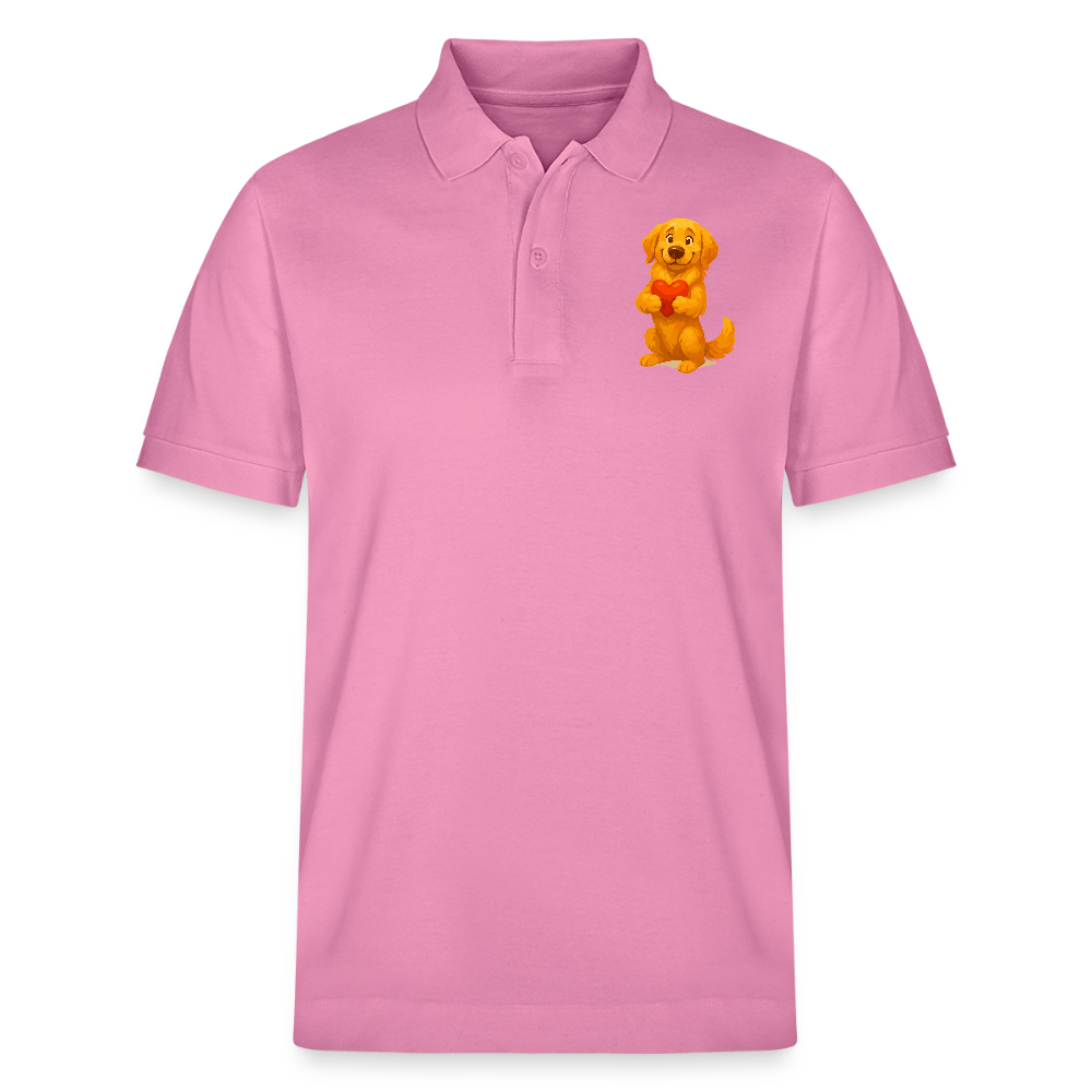 Golden Retriever Poloshirt mit Herz – süßer Cartoon Hund, liebevolles Motiv für Hundeliebhaber, Valentinstag oder besondere Geschenkideen - Blasenrosa