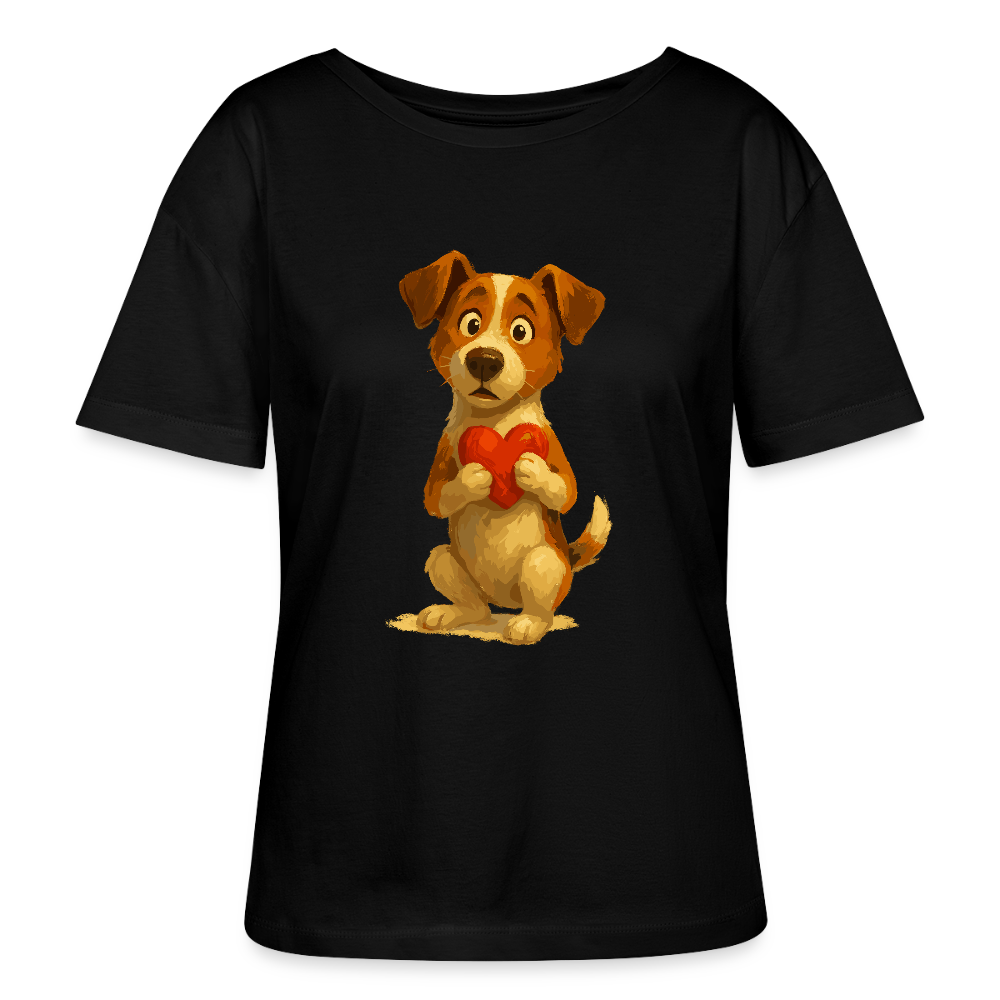 Jack Russell Terrier Shirt mit Herz – süßes Cartoon Motiv, liebevoller Hund, Geschenkidee für Valentinstag und Hundeliebhaber - Schwarz