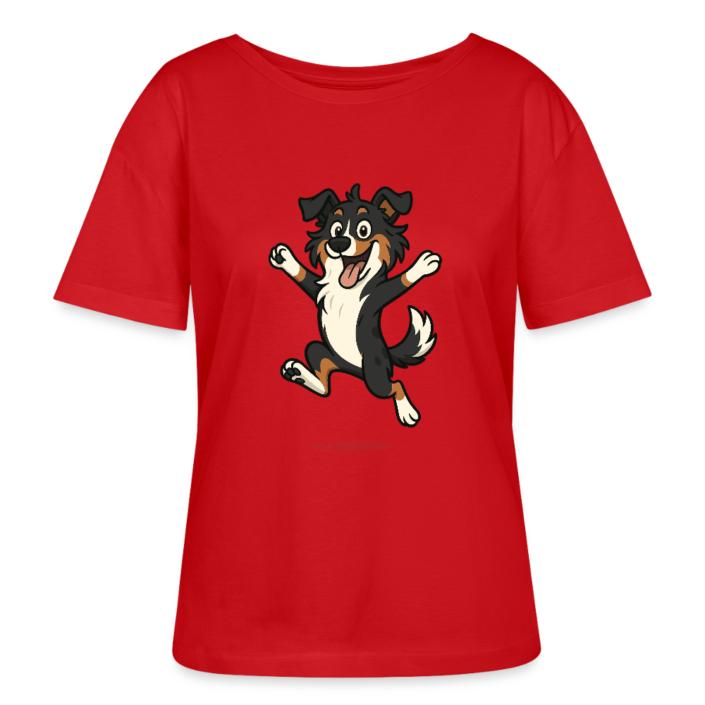 Australian Shepherd Shirt Cartoon hüpfend – Fröhliches Hunde Motiv voller Freude und Energie für Hundeliebhaber und Geschenkideen - Rot