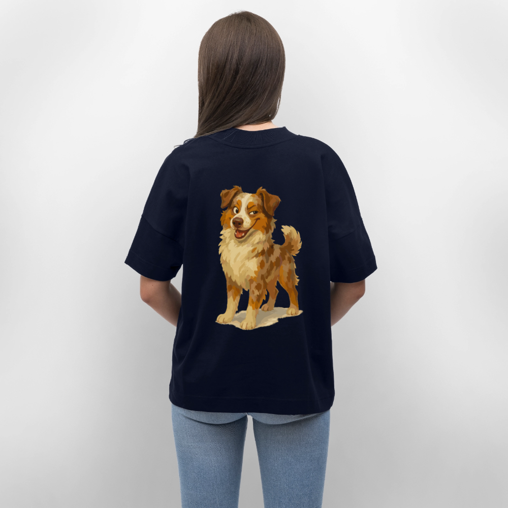 Australian Shepherd Oversized Frecher Cartoon mit verschmitztem Grinsen – Humorvolles Hunde Motiv für Tierfreunde und Geschenkideen - Navy