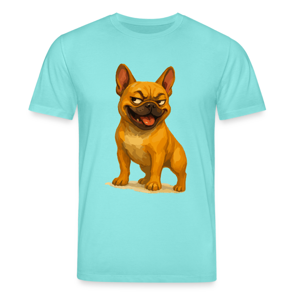 Französische Bulldogge T-Shirt - Frecher Cartoon mit verschmitztem Grinsen – Humorvolles Hunde Motiv für Tierfreunde und Geschenkideen - Poolblau