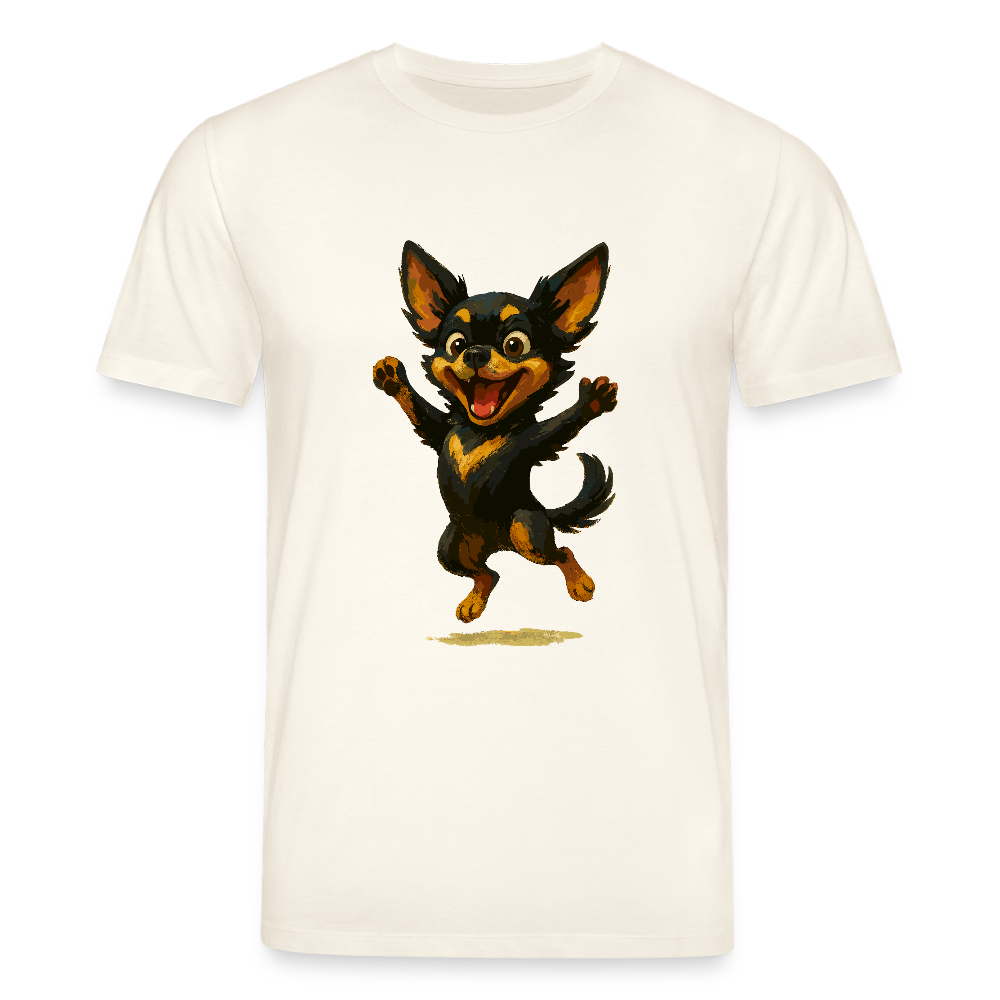 Fröhlicher Chihuahua Cartoon Hund – hüpfendes Tiermotiv voller Lebensfreude, witzige Geschenkidee für Hundefans und Tierfreunde - Naturweiß