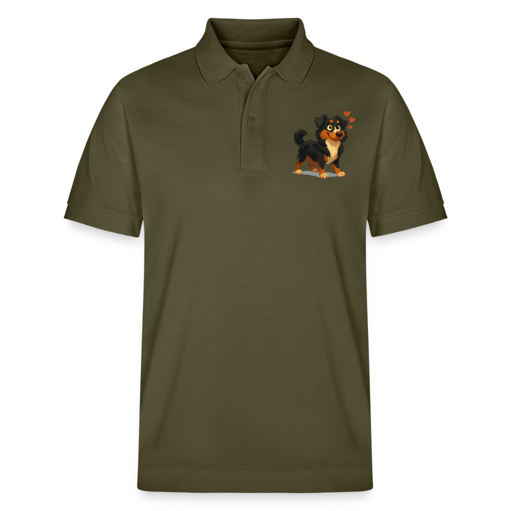 Australian Shepherd Poloshirt Verliebter Cartoon mit roten Herzen – Liebevolles Hunde Motiv für Valentinstag, Freundschaft und Geschenkideen - Khaki