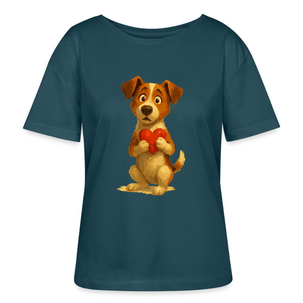 Jack Russell Terrier Shirt mit Herz – süßes Cartoon Motiv, liebevoller Hund, Geschenkidee für Valentinstag und Hundeliebhaber - Dunkles Petrol
