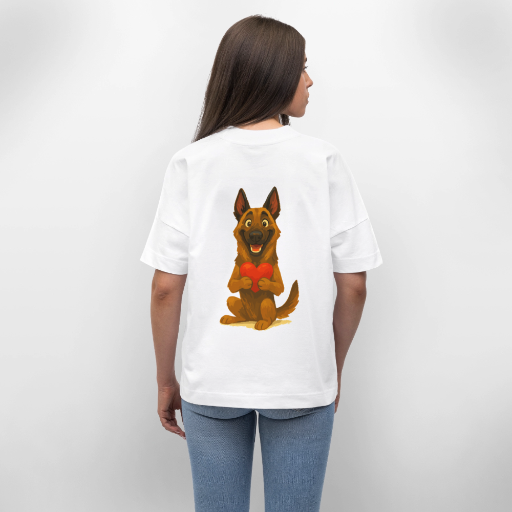 Malinois Oversized mit Herz Cartoon – liebevoller Belgischer Schäferhund als Hunde Motiv für Hundeliebhaber und Geschenkideen - Weiß