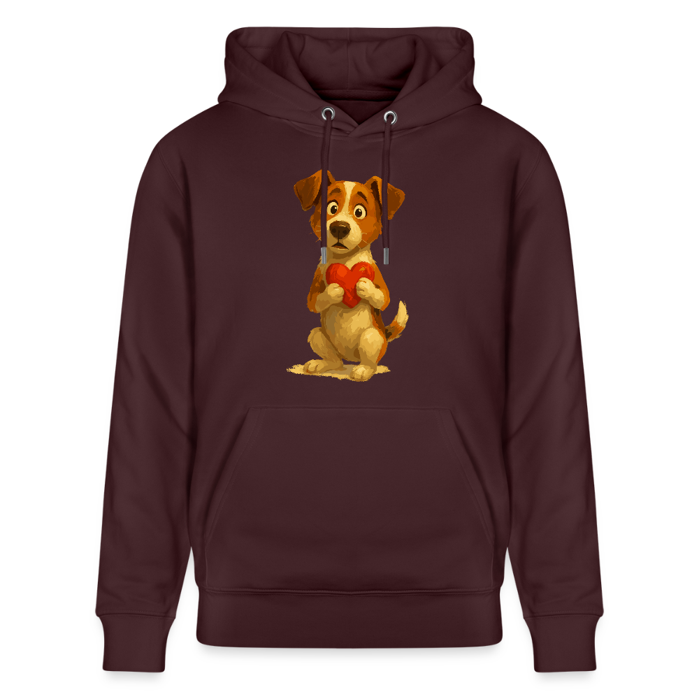 Jack Russell Terrier Hoodie mit Herz – süßes Cartoon Motiv, liebevoller Hund, Geschenkidee für Valentinstag und Hundeliebhaber - Maroon