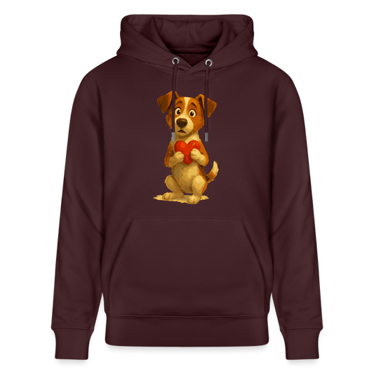 Jack Russell Terrier Hoodie mit Herz – süßes Cartoon Motiv, liebevoller Hund, Geschenkidee für Valentinstag und Hundeliebhaber - Maroon