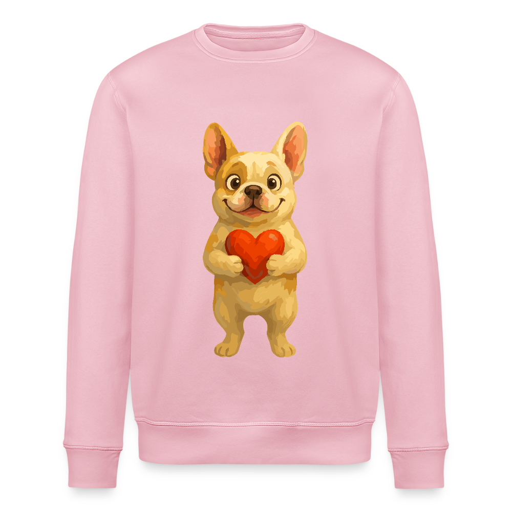 Französische Bulldogge Sweatshirt mit Herz Cartoon – Liebevolles Hunde Motiv für Valentinstag, Freundschaft und Geschenkideen - Hellrosa