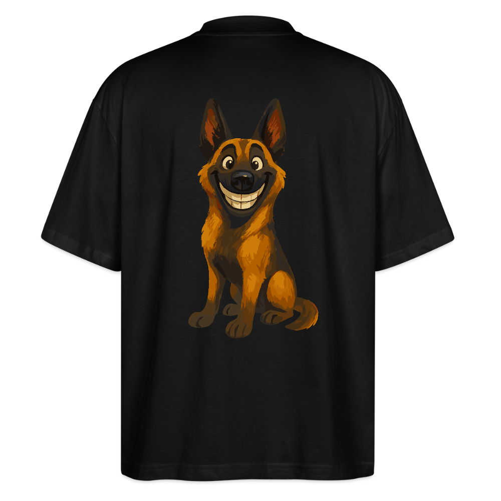 Malinois Oversized Grinsender Cartoon – lustiger Belgischer Schäferhund im gemalten Stil als humorvolles Hunde Motiv für Hundeliebhaber - Schwarz