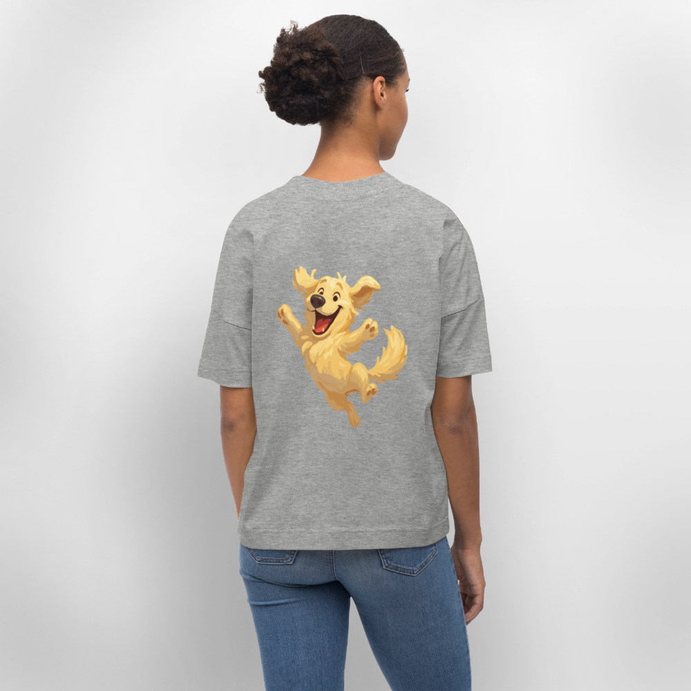 Golden Retriever Oversized Springender Cartoon – fröhliches Hundemotiv, perfektes Geschenk für Hundeliebhaber und Tierfreunde - Grau meliert