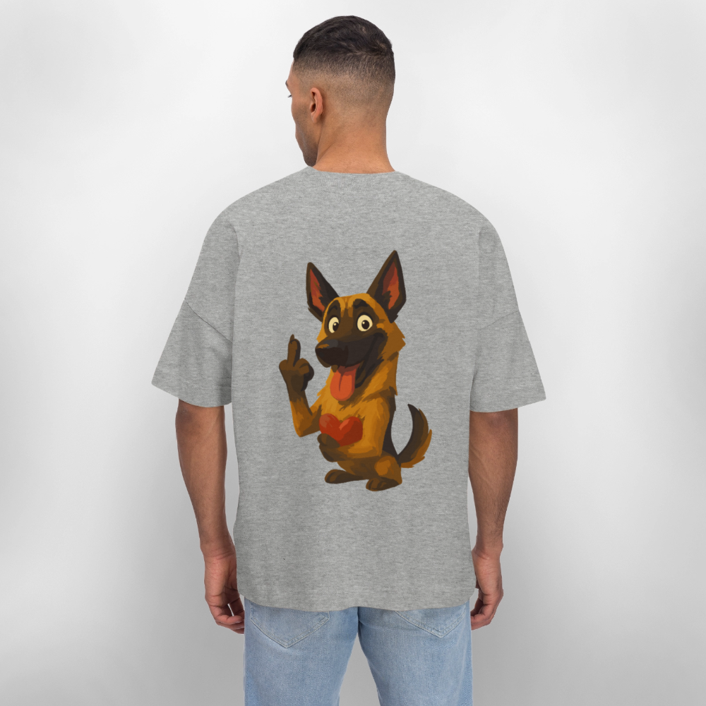 Frecher Malinois Oversized mit Herz – witziges und provokantes Hunde Cartoon Motiv für Hundeliebhaber mit Sinn für Humor - Grau meliert