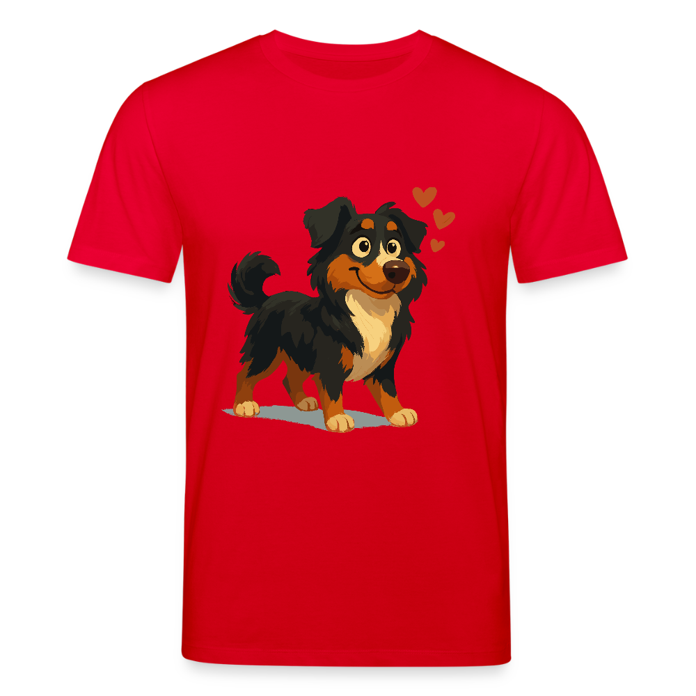 Australian Shepherd T-Shirt Verliebter Cartoon mit roten Herzen – Liebevolles Hunde Motiv für Valentinstag, Freundschaft und Geschenkideen - Rot