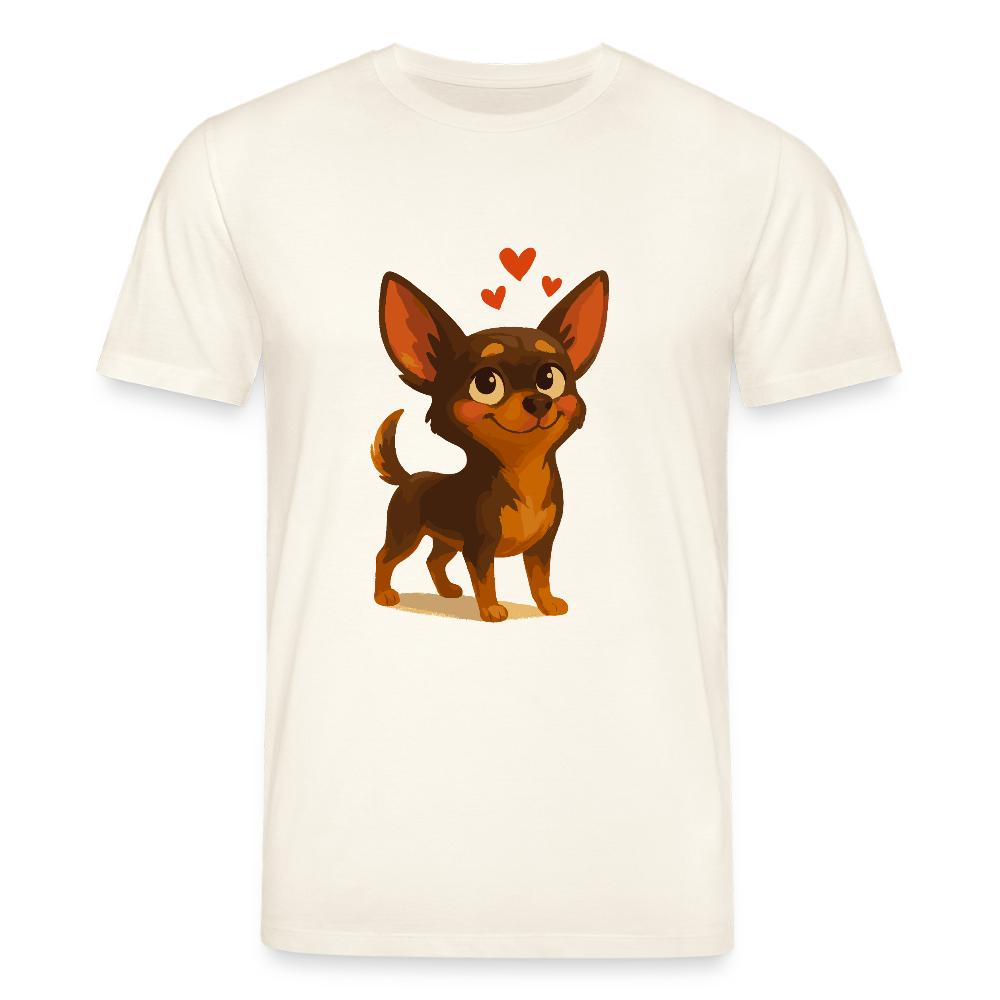Verliebter Chihuahua T-Shirt Cartoon Hund mit Herzen – süßes romantisches Tiermotiv, Geschenkidee für Valentinstag und Hundefans - Naturweiß