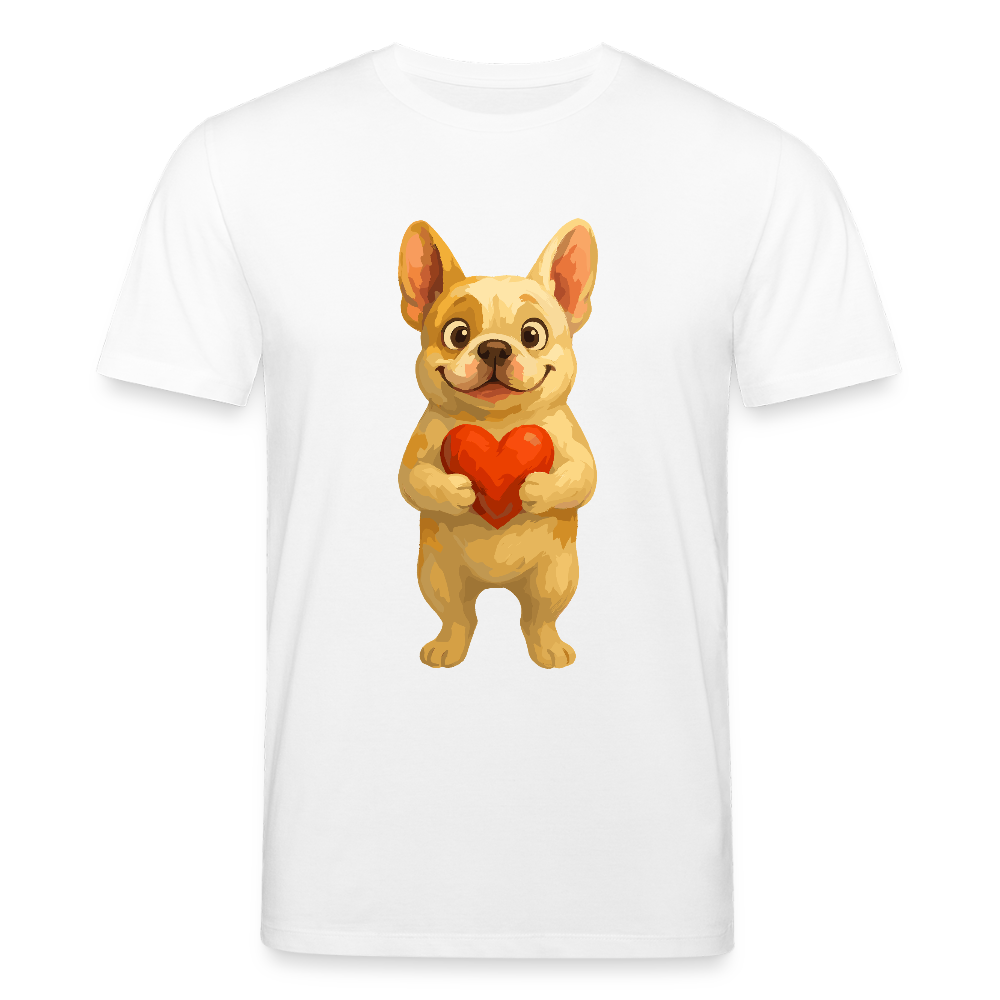 Französische Bulldogge T-Shirt mit Herz Cartoon – Liebevolles Hunde Motiv für Valentinstag, Freundschaft und Geschenkideen - Weiß