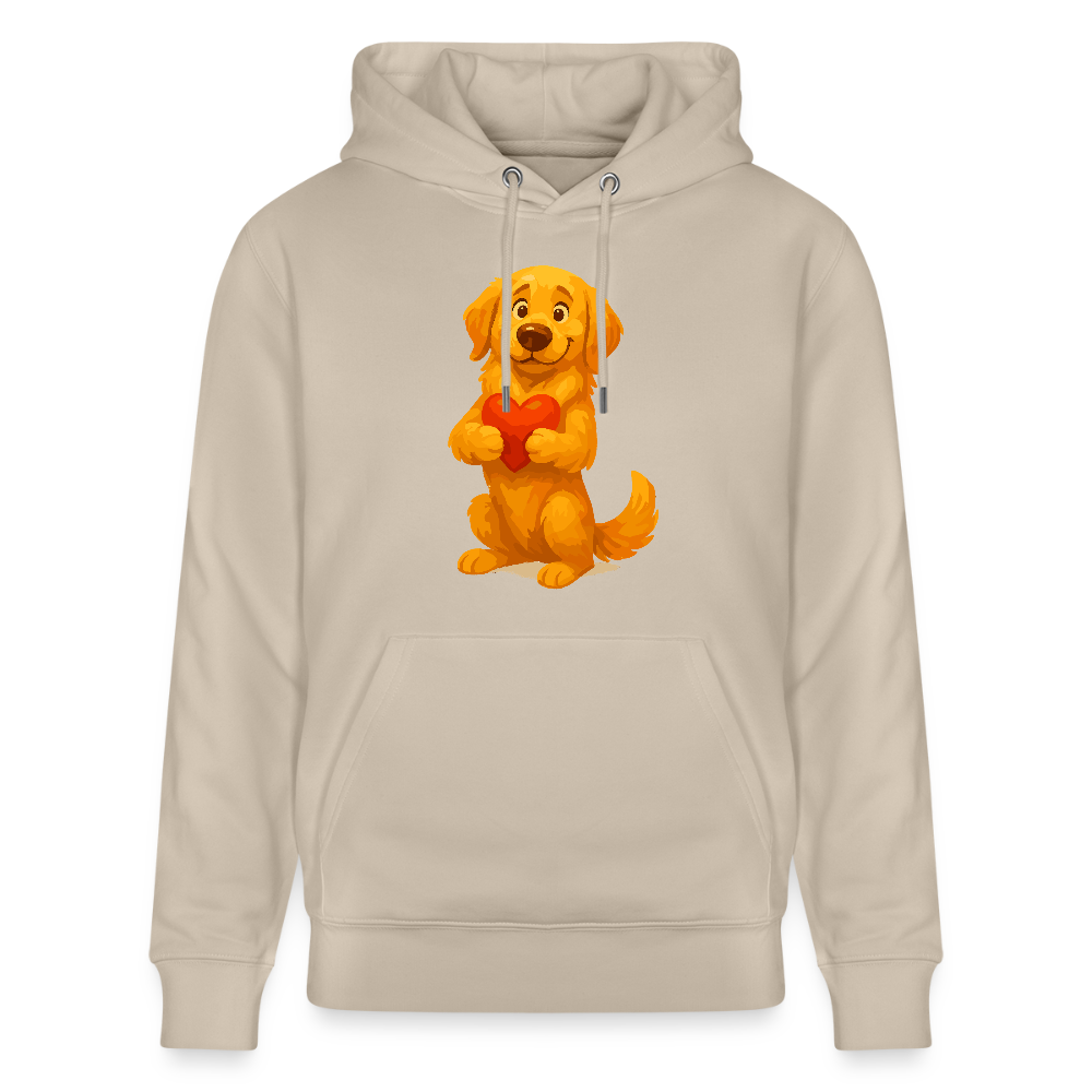 Golden Retriever Hoodie mit Herz – süßer Cartoon Hund, liebevolles Motiv für Hundeliebhaber, Valentinstag oder besondere Geschenkideen - Beige
