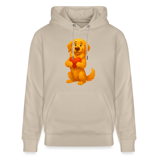 Golden Retriever Hoodie mit Herz – süßer Cartoon Hund, liebevolles Motiv für Hundeliebhaber, Valentinstag oder besondere Geschenkideen - Beige