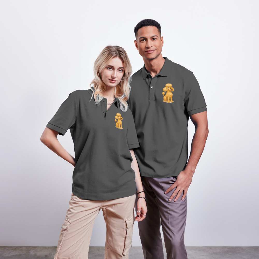 Frecher Pudel Poloshirt Cartoon im Malstil – Humorvolles Hundemotiv für Tierfreunde und Geschenkidee für Hundeliebhaber - Anthrazit