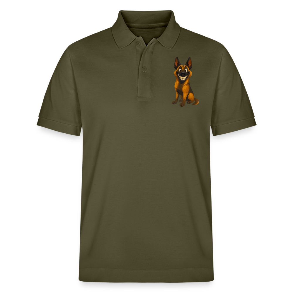 Malinois Poloshirt Grinsender Cartoon – lustiger Belgischer Schäferhund im gemalten Stil als humorvolles Hunde Motiv für Hundeliebhaber - Khaki