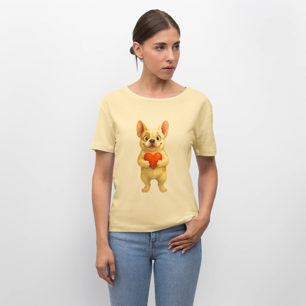 Französische Bulldogge Shirt mit Herz Cartoon – Liebevolles Hunde Motiv für Valentinstag, Freundschaft und Geschenkideen - Creme