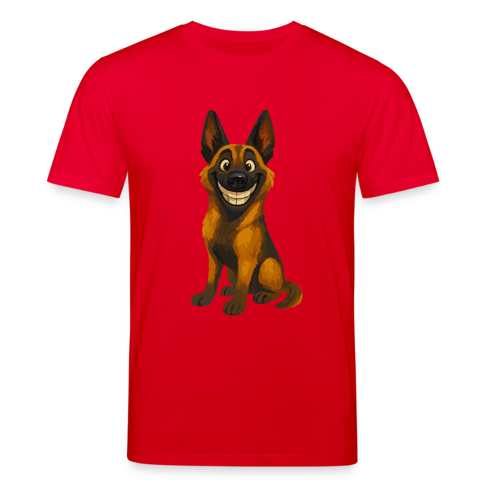 Malinois T-Shirt Grinsender Cartoon – lustiger Belgischer Schäferhund im gemalten Stil als humorvolles Hunde Motiv für Hundeliebhaber - Rot